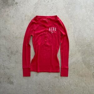 Aero Red Long Sleeve Henley Top
